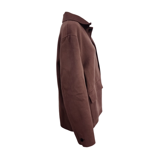 COS Large Pocket Button Up Utility Wool Jacket in Burgundy - Picture 8 of 13